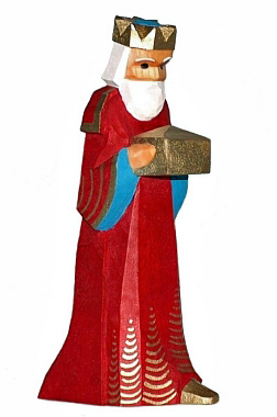 Sievers-Hahn Krippenfiguren Set mit den Heiligen Drei Königen , König kniend mit grünem Mantel