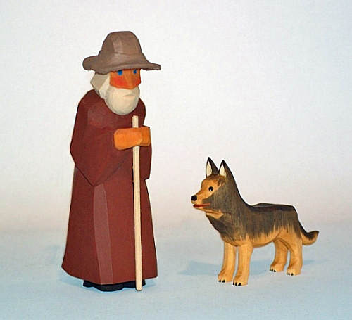 Sievers-Hahn Krippenfiguren Set: Schäfer mit Stock und Hut  und Hirtenhund , 2tlg.  Originalfiguren von Lotte Sievers-Hahn